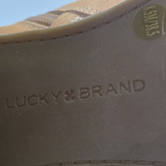 Lucky Brand Kasima Camel Suede Peep Toe Side Cute Out Booties Size 8.5M - Picture 7 of 10